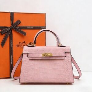 <AUTHENTIC>Hermès Kelly 20 Mini Bag in Blush Pink Alligator Leather